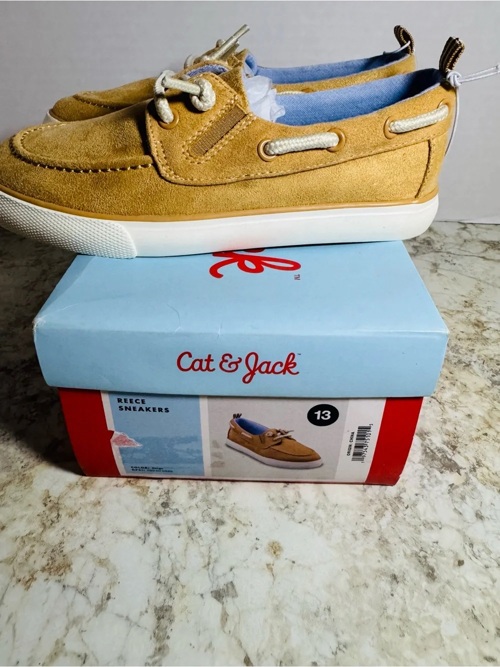 NWT Cat & Jack Kids Suede Boat Shoe - Tan Sz 13